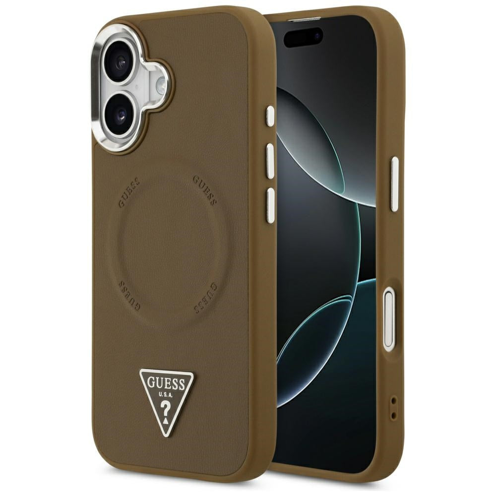 MagSafe hoesje voor Apple iPhone 17, Guess, Triangle Logo, Zilverbruin