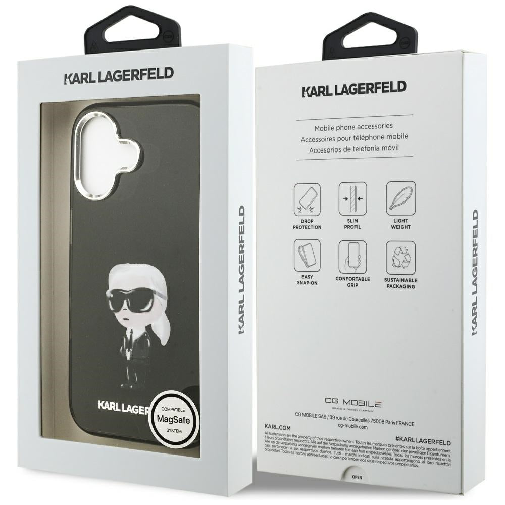 MagSafe hoes voor Apple iPhone 17, Karl Lagerfeld, IML Aquarelle Karl Ikonik, Zwart