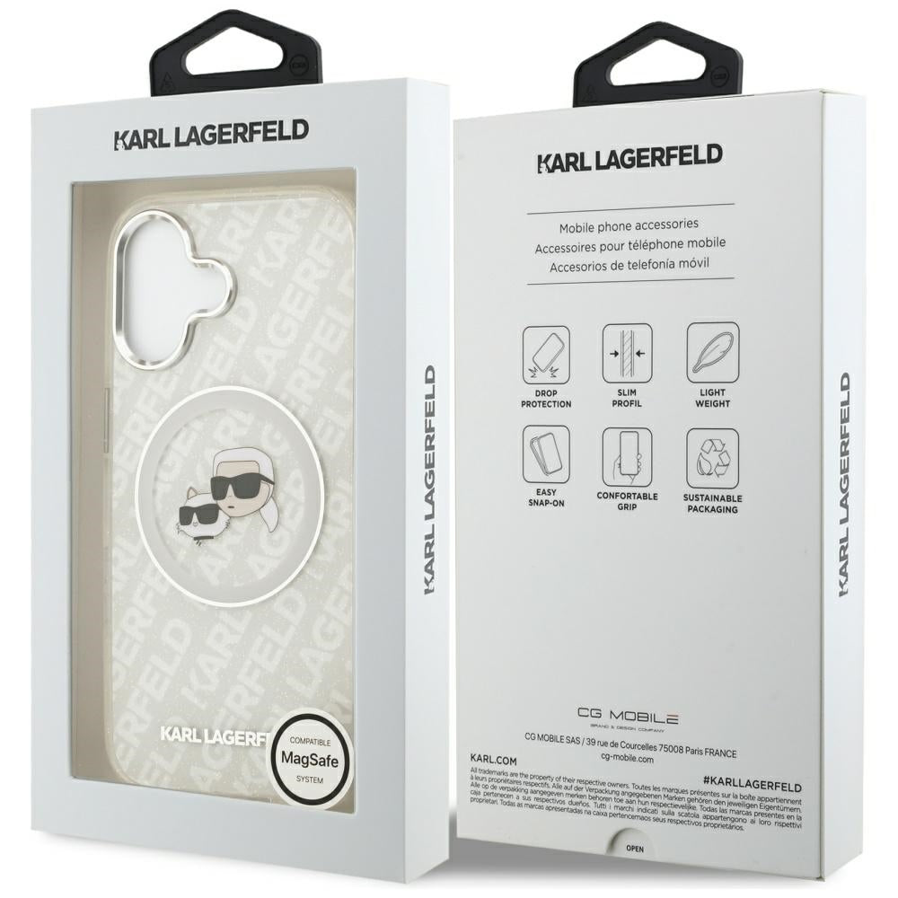 MagSafe hoesje voor Apple iPhone 17, Karl Lagerfeld, IML Glitter Karl & Choupette's Heads, Gri