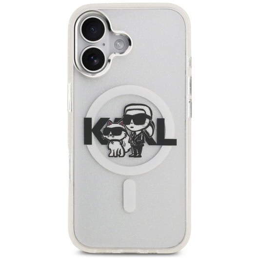 MagSafe hoes voor Apple iPhone 17, Karl Lagerfeld, IML Sketch Logo Glitter Karl & Choupette, Transparant