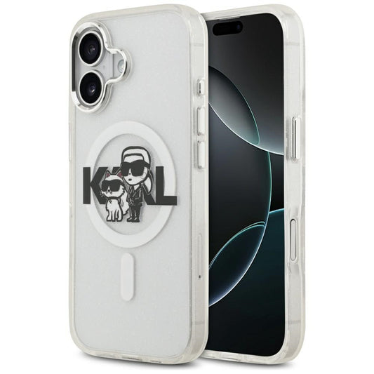 MagSafe hoes voor Apple iPhone 17, Karl Lagerfeld, IML Sketch Logo Glitter Karl & Choupette, Transparant