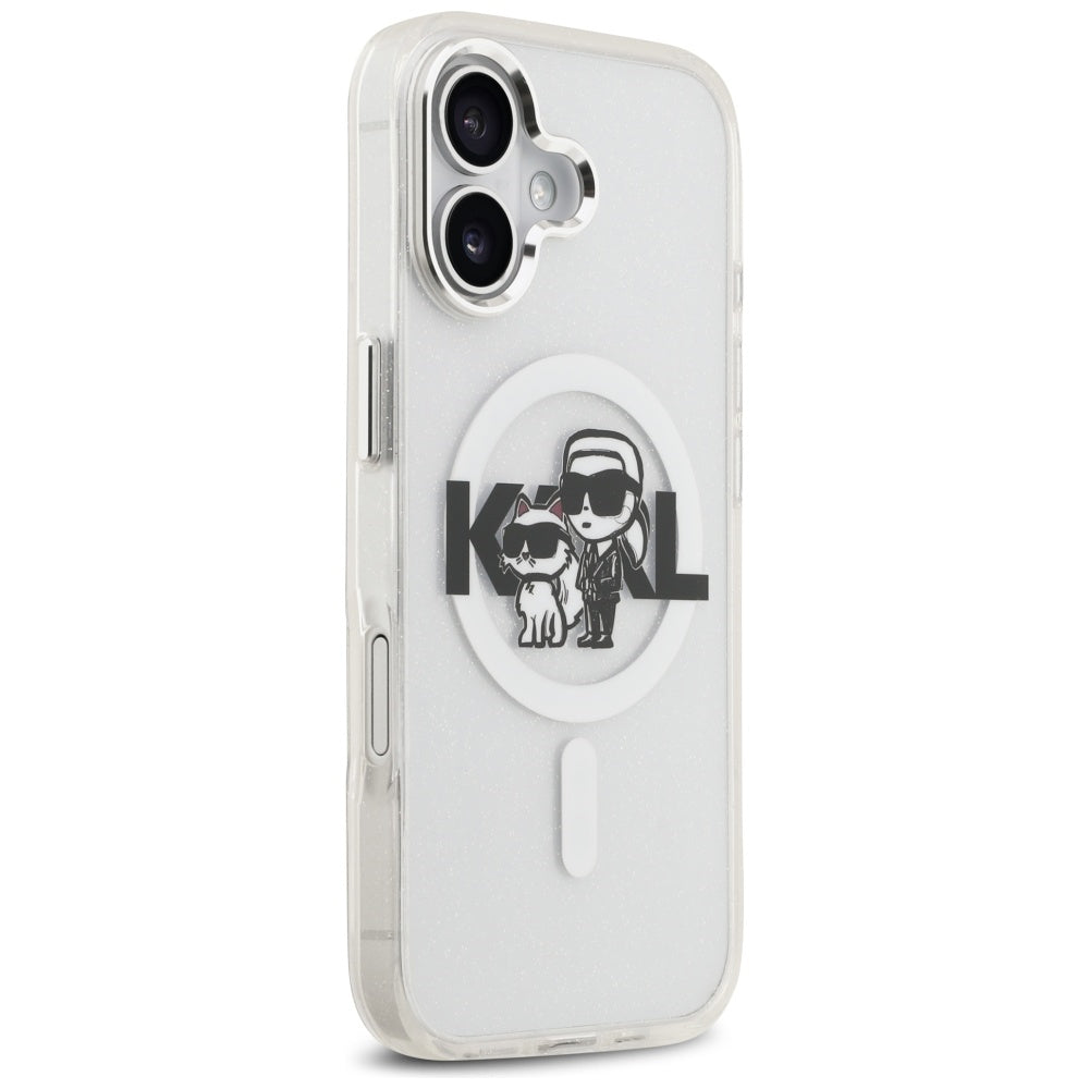 MagSafe hoes voor Apple iPhone 17, Karl Lagerfeld, IML Sketch Logo Glitter Karl & Choupette, Transparant
