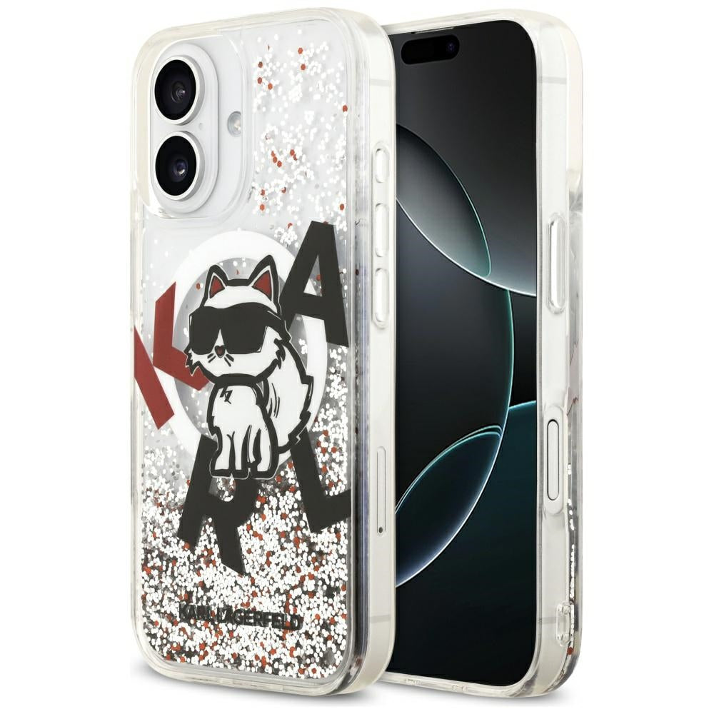 MagSafe hoes voor Apple iPhone 17, Karl Lagerfeld, Liquid Glitter Choupette Logo, Transparant