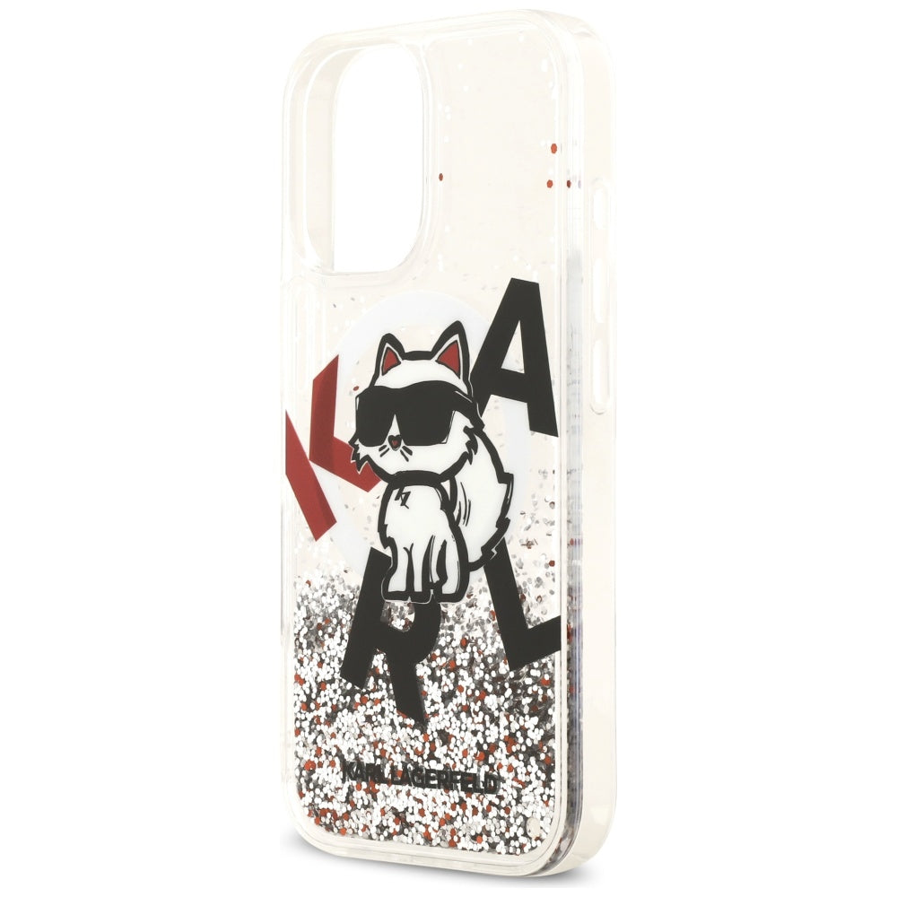 MagSafe hoes voor Apple iPhone 17, Karl Lagerfeld, Liquid Glitter Choupette Logo, Transparant