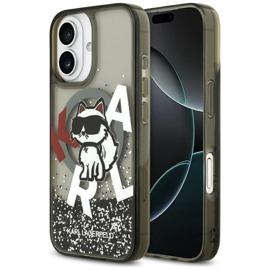 MagSafe hoes voor Apple iPhone 17, Karl Lagerfeld, Liquid Glitter Logo Choupette, Zwart