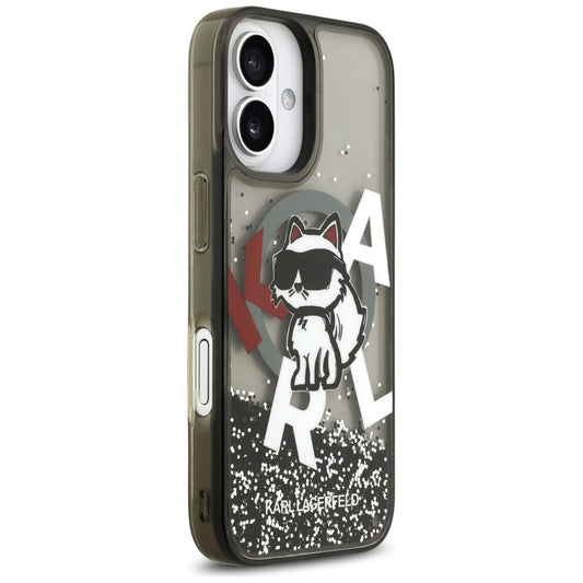 MagSafe hoes voor Apple iPhone 17, Karl Lagerfeld, Liquid Glitter Logo Choupette, Zwart