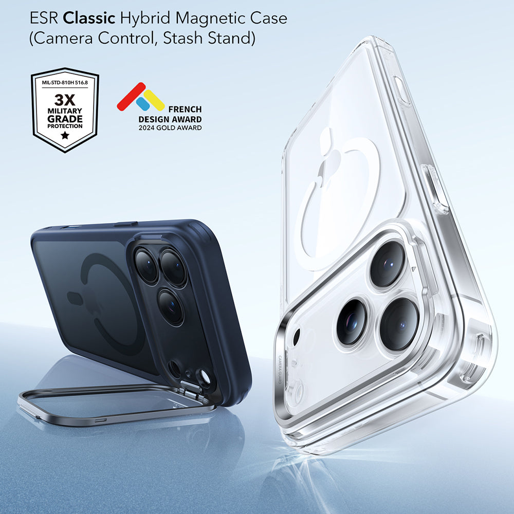 MagSafe hoesje voor Apple iPhone 17 Pro, ESR, Classic Hybrid Kickstand, Satijnblauw