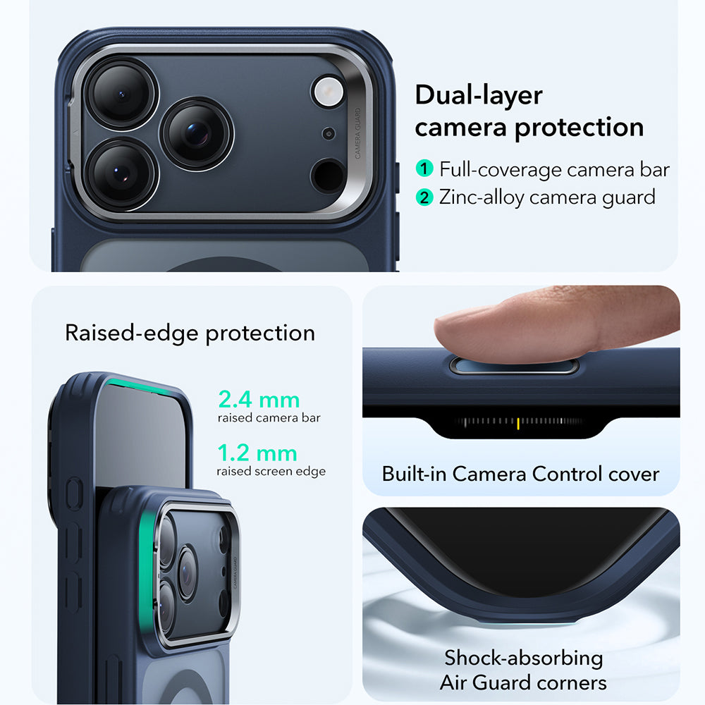 MagSafe hoesje voor Apple iPhone 17 Pro, ESR, Classic Hybrid Kickstand, Satijnblauw