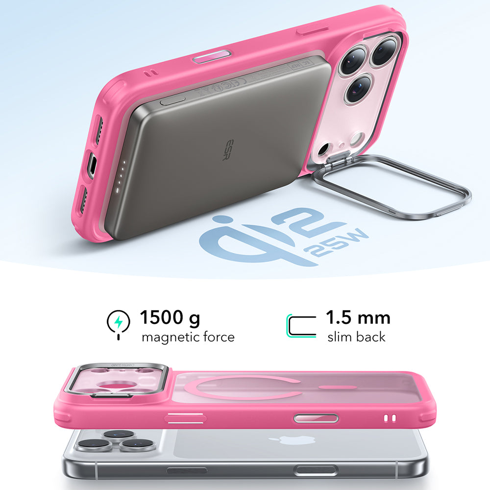 MagSafe hoesje voor Apple iPhone 17 Pro, ESR, Classic Hybrid Kickstand, Satijnroze