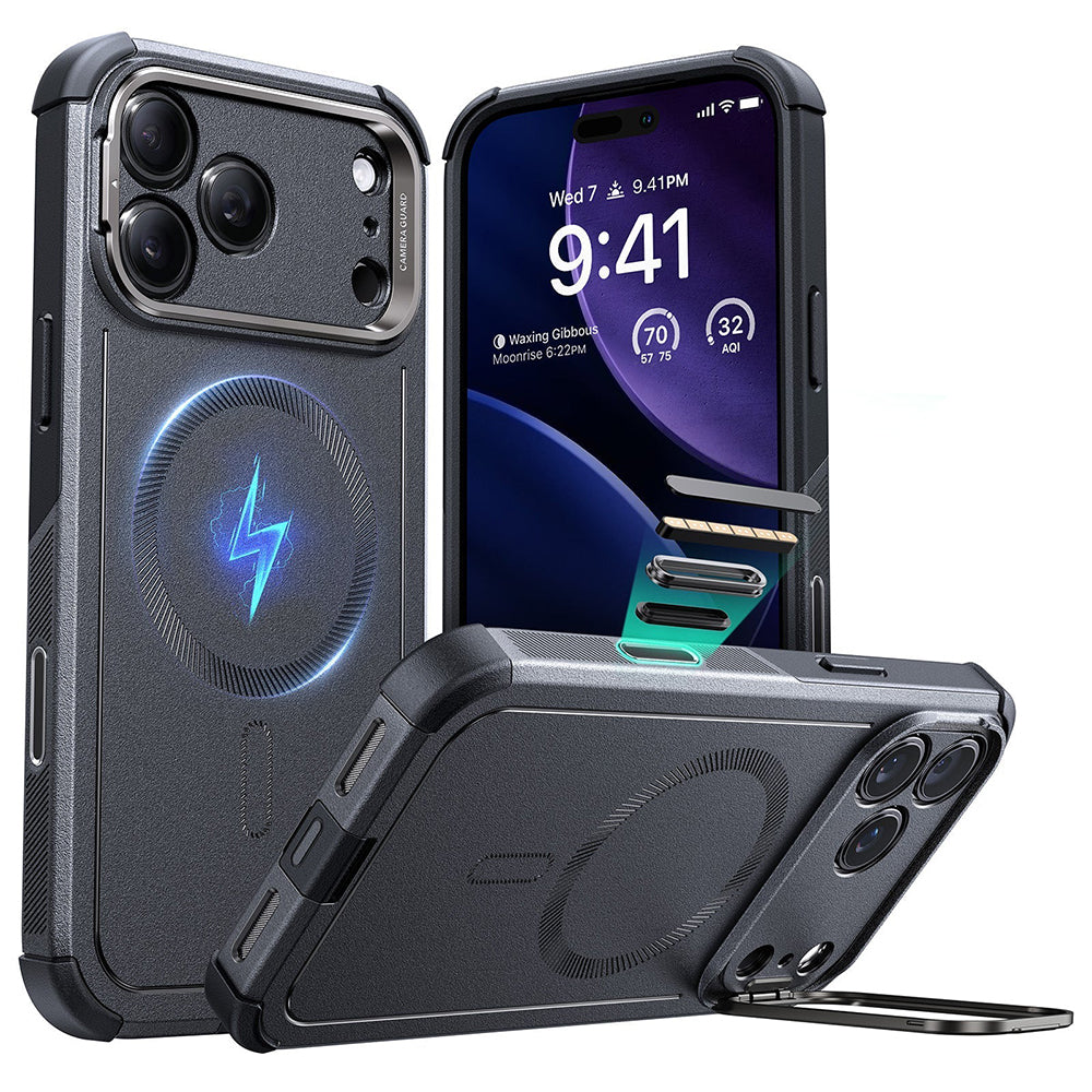 MagSafe Case for Apple iPhone 17 Pro, ESR, Cyber Armor Kickstand, Gray