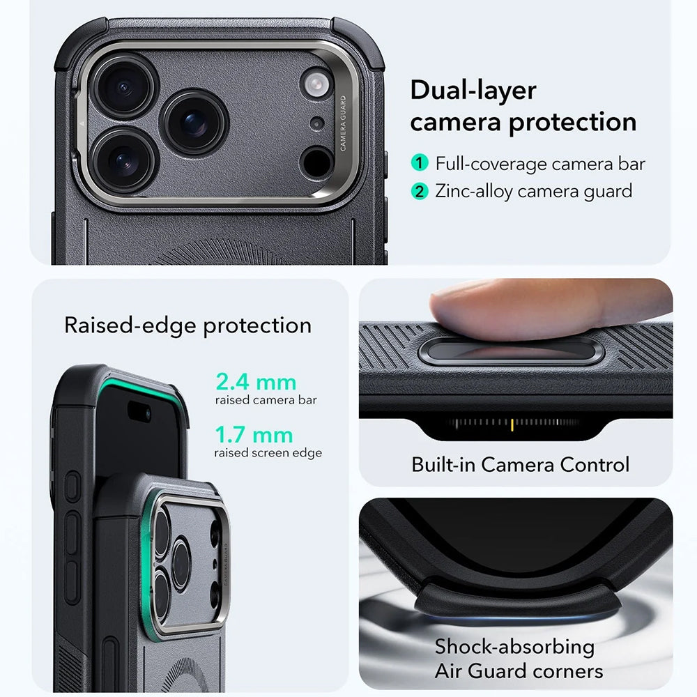 MagSafe Case for Apple iPhone 17 Pro, ESR, Cyber Armor Kickstand, Gray