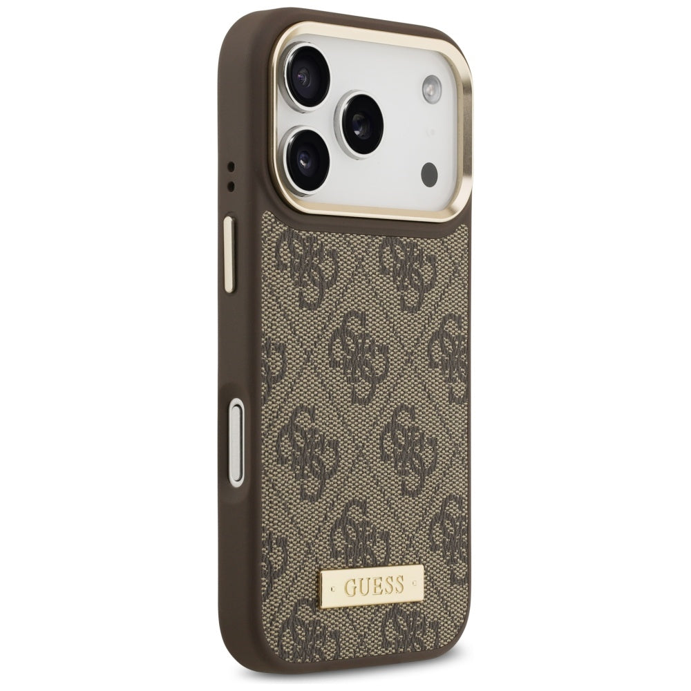 MagSafe hoesje voor Apple iPhone 17 Pro, Guess, 4G Logo Plate, Bruin