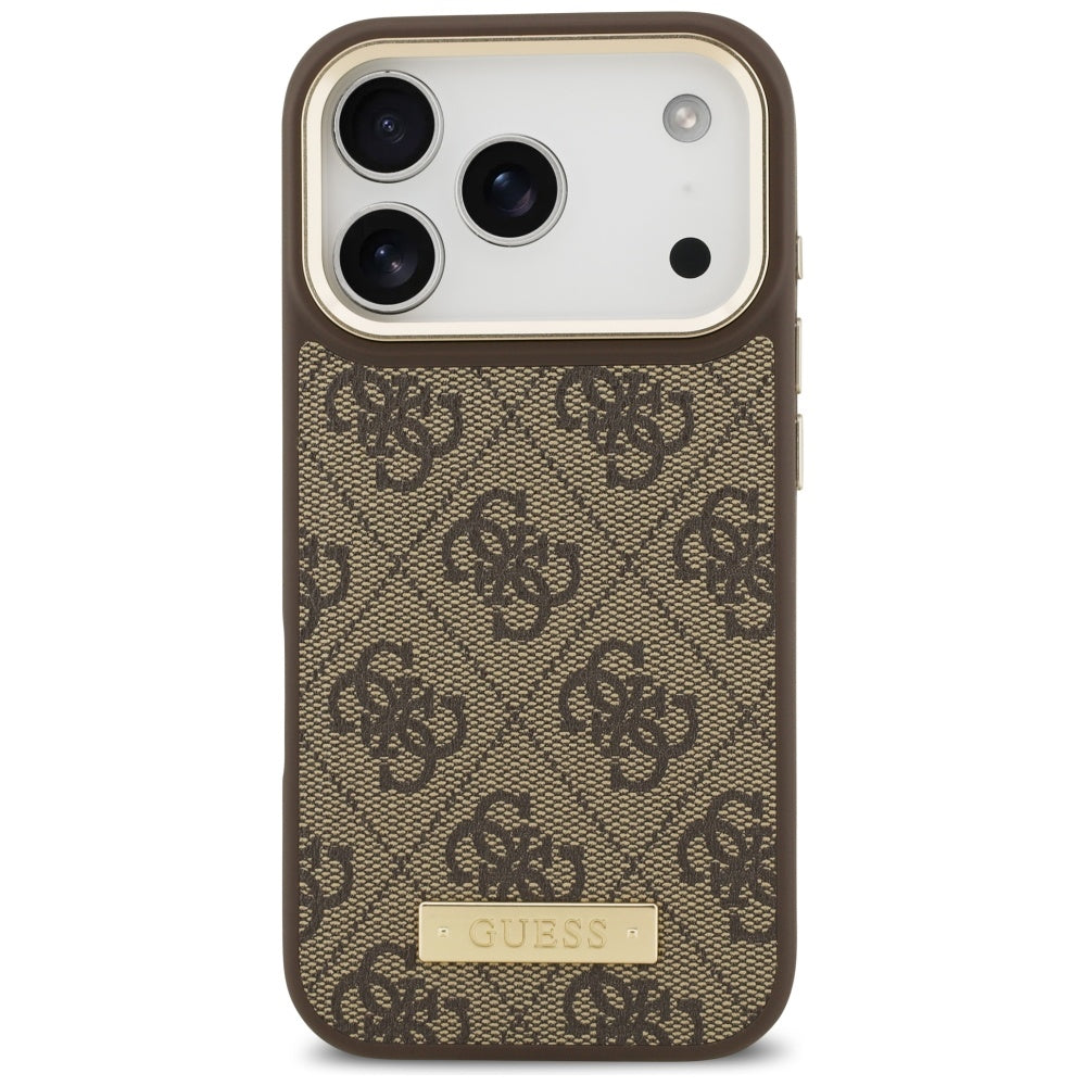 MagSafe hoesje voor Apple iPhone 17 Pro, Guess, 4G Logo Plate, Bruin