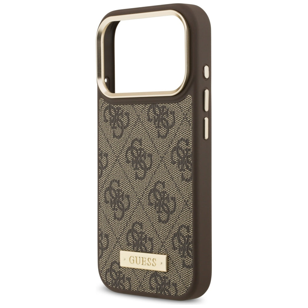 MagSafe hoesje voor Apple iPhone 17 Pro, Guess, 4G Logo Plate, Bruin