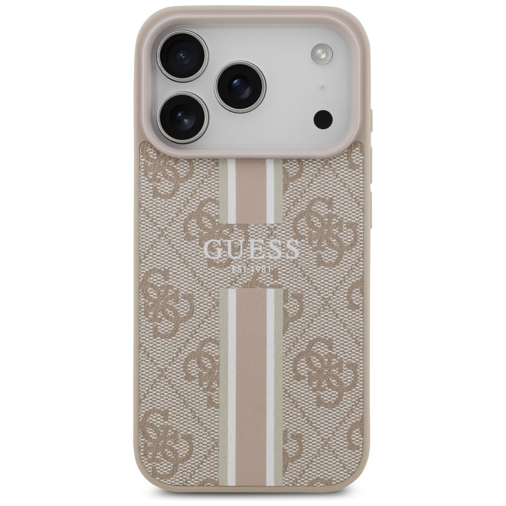 MagSafe hoesje voor Apple iPhone 17 Pro, Guess, 4G Printed Stripes, Roze