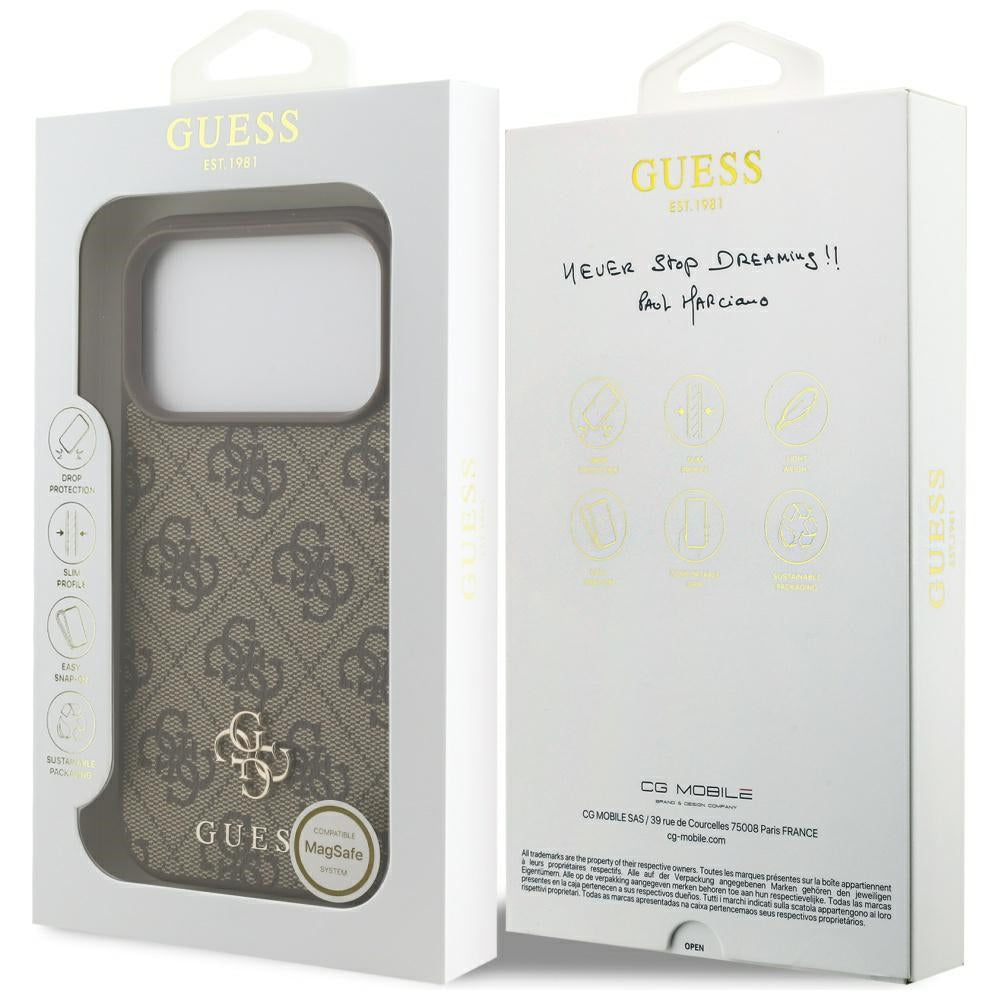 MagSafe hoesje voor Apple iPhone 17 Pro, Guess, 4G Small en Classic Logo, Bruin