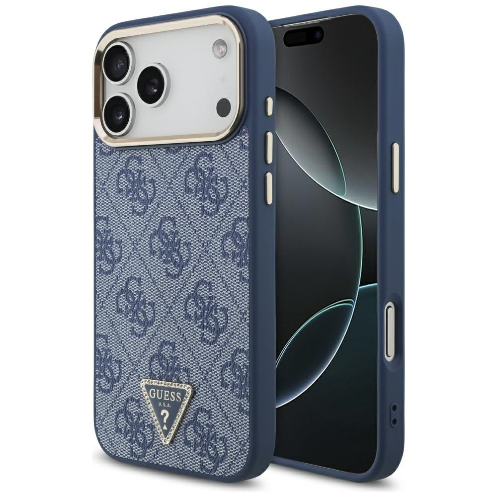 MagSafe hoesje voor Apple iPhone 17 Pro, Guess, 4G Triangle Logo, Gouden Blauw
