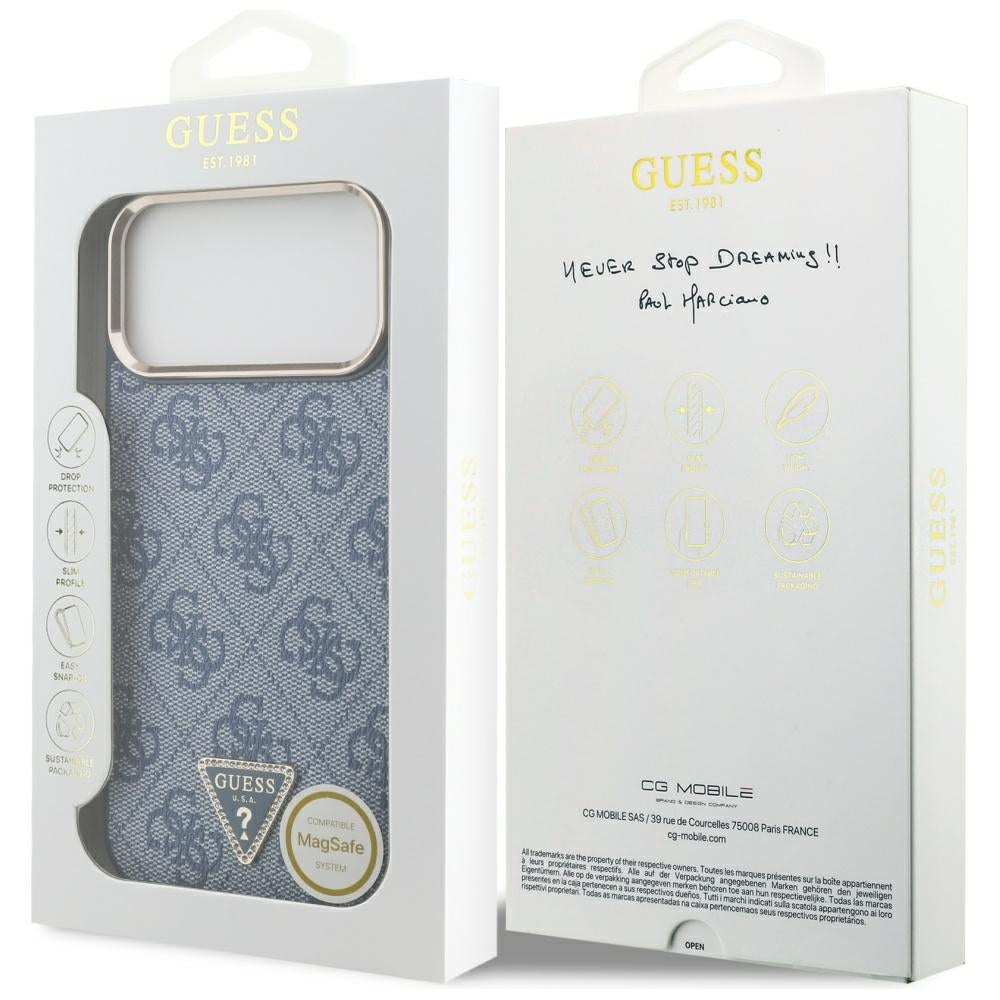 MagSafe hoesje voor Apple iPhone 17 Pro, Guess, 4G Triangle Logo, Gouden Blauw