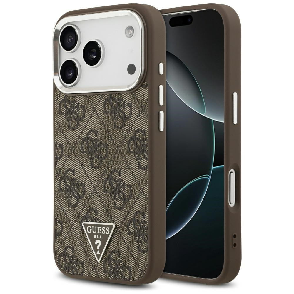 MagSafe hoesje voor Apple iPhone 17 Pro, Guess, 4G Triangle Logo, Bruin Zilver