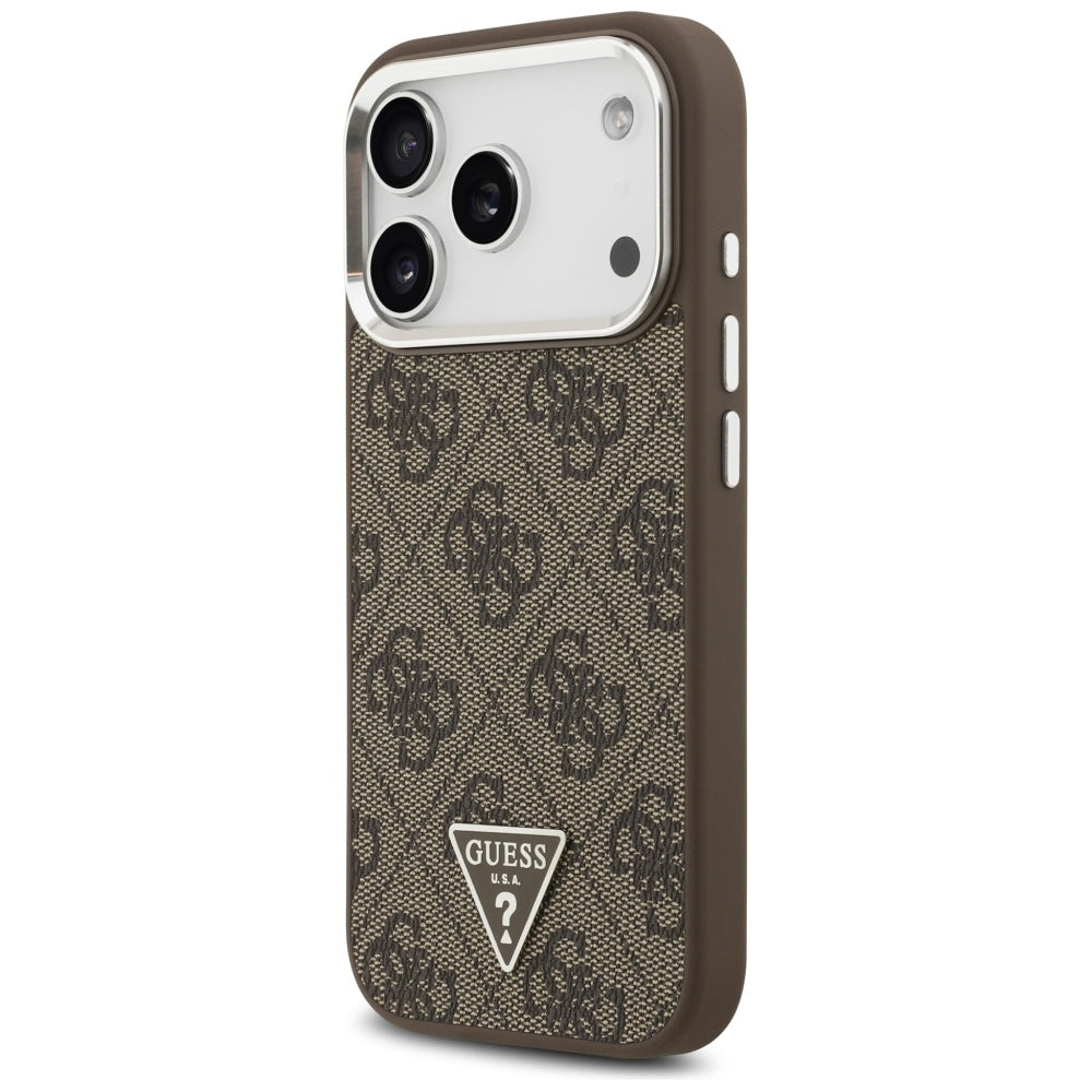MagSafe hoesje voor Apple iPhone 17 Pro, Guess, 4G Triangle Logo, Bruin Zilver