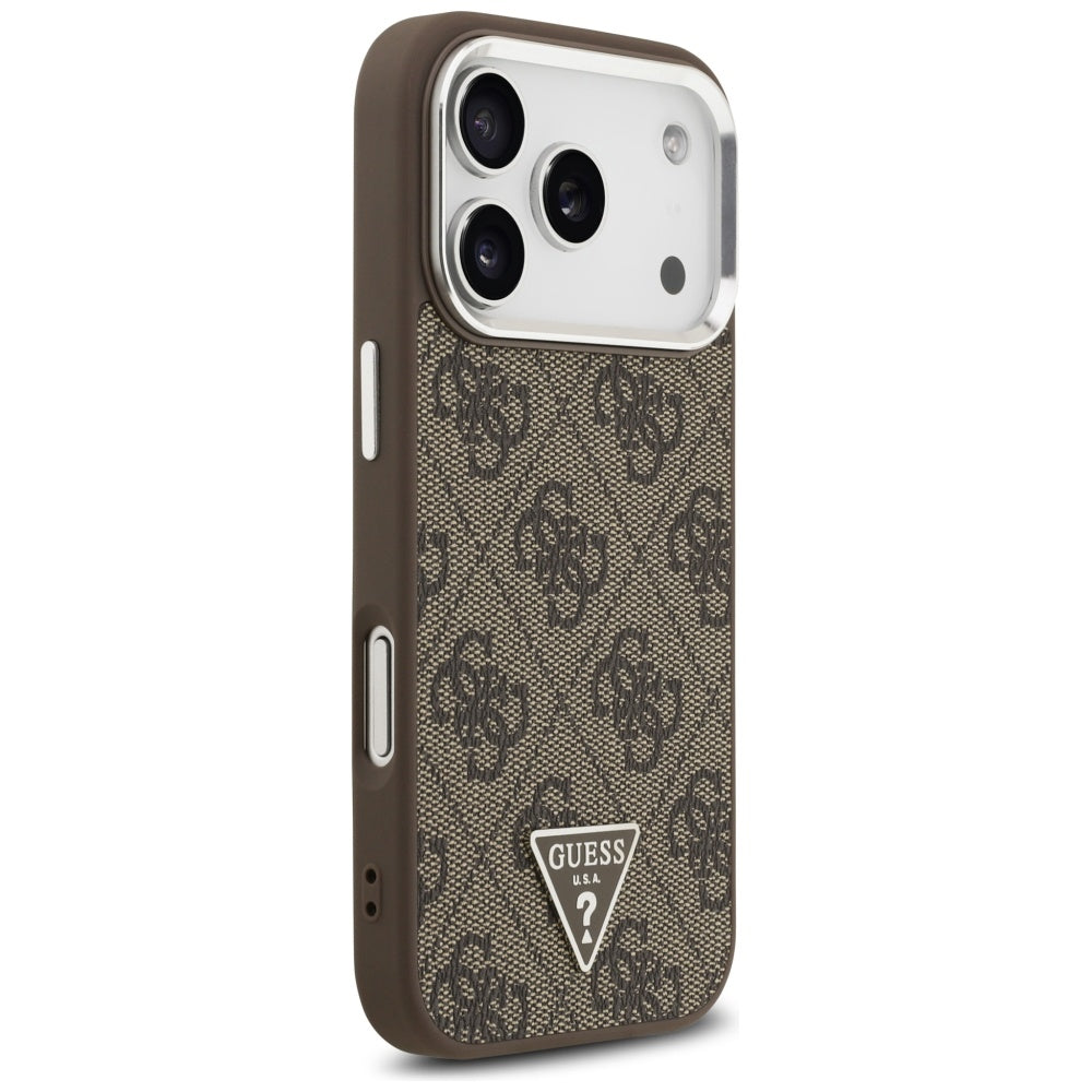 MagSafe hoesje voor Apple iPhone 17 Pro, Guess, 4G Triangle Logo, Bruin Zilver
