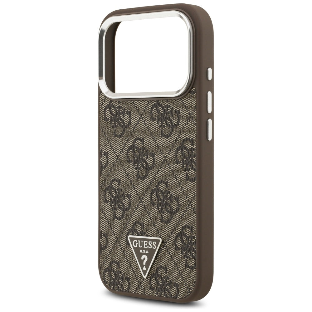 MagSafe hoesje voor Apple iPhone 17 Pro, Guess, 4G Triangle Logo, Bruin Zilver