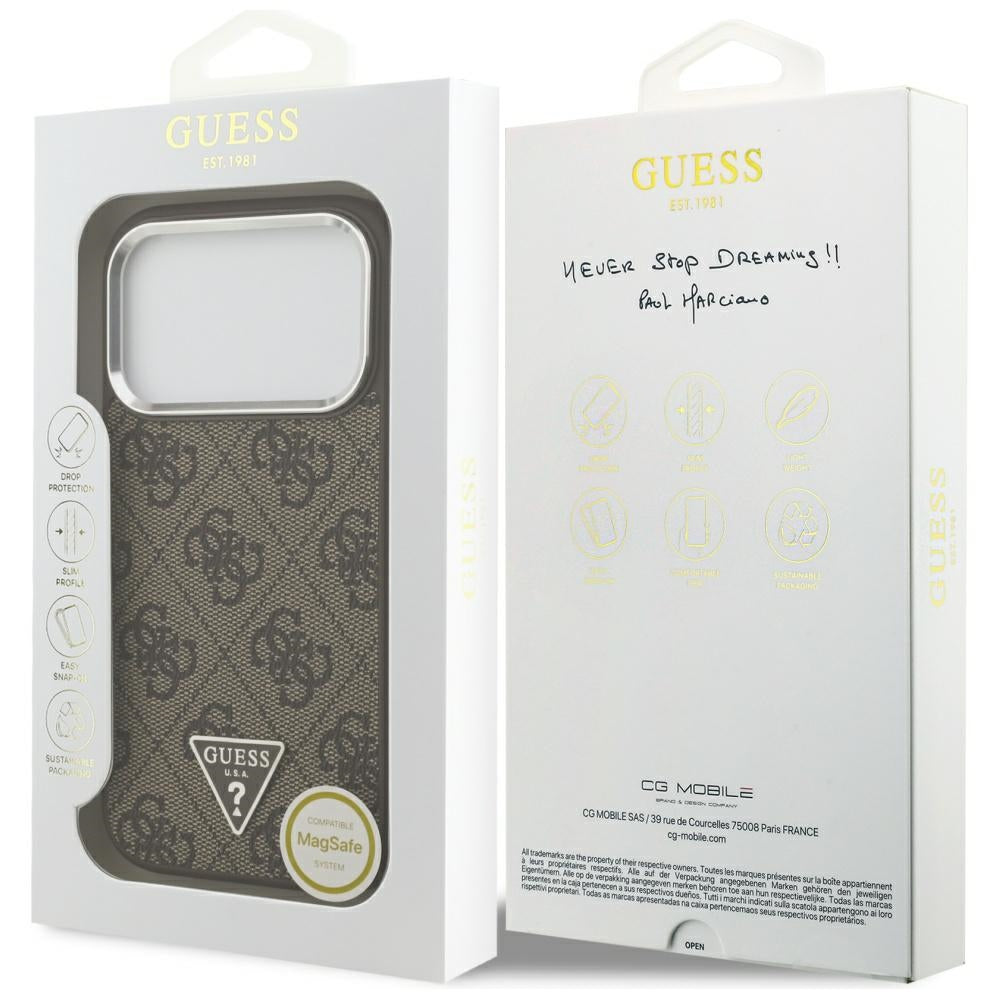 MagSafe hoesje voor Apple iPhone 17 Pro, Guess, 4G Triangle Logo, Bruin Zilver