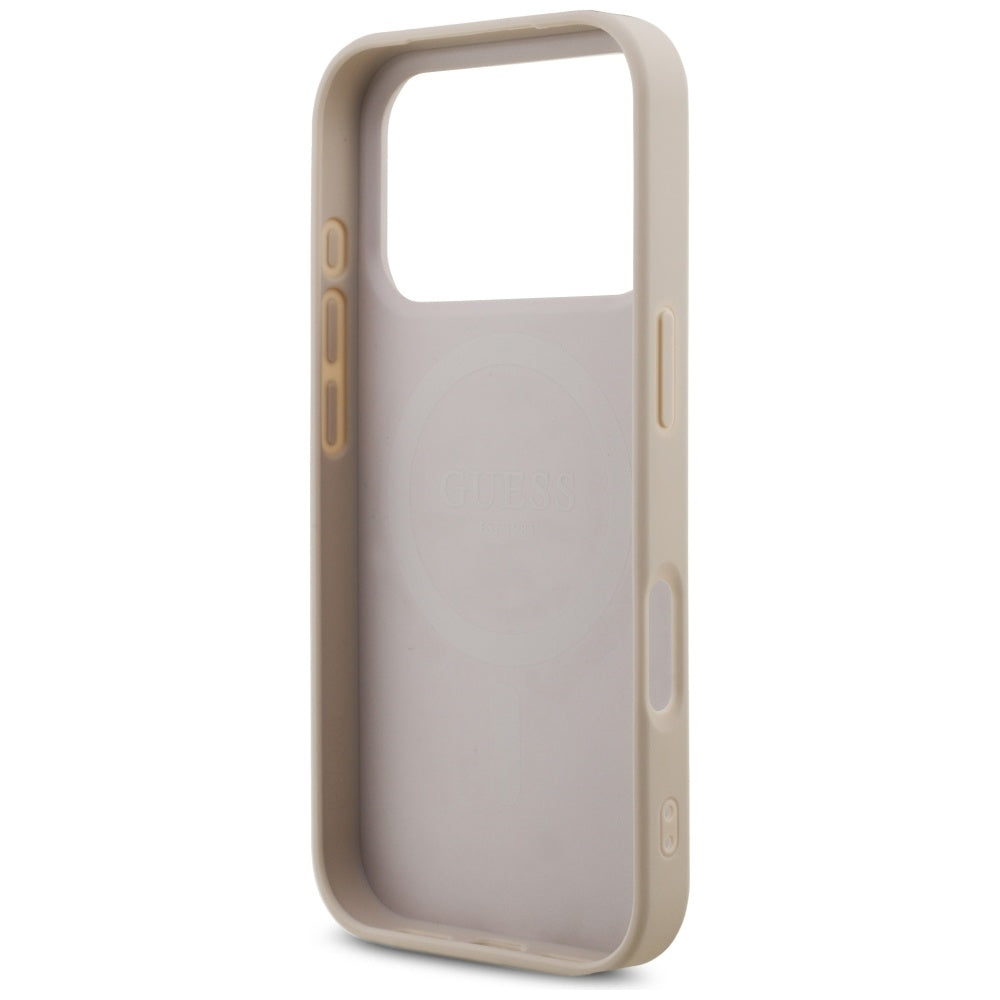 MagSafe hoesje voor Apple iPhone 17 Pro, Guess, 4G Triangle Logo met Parelband, Roze