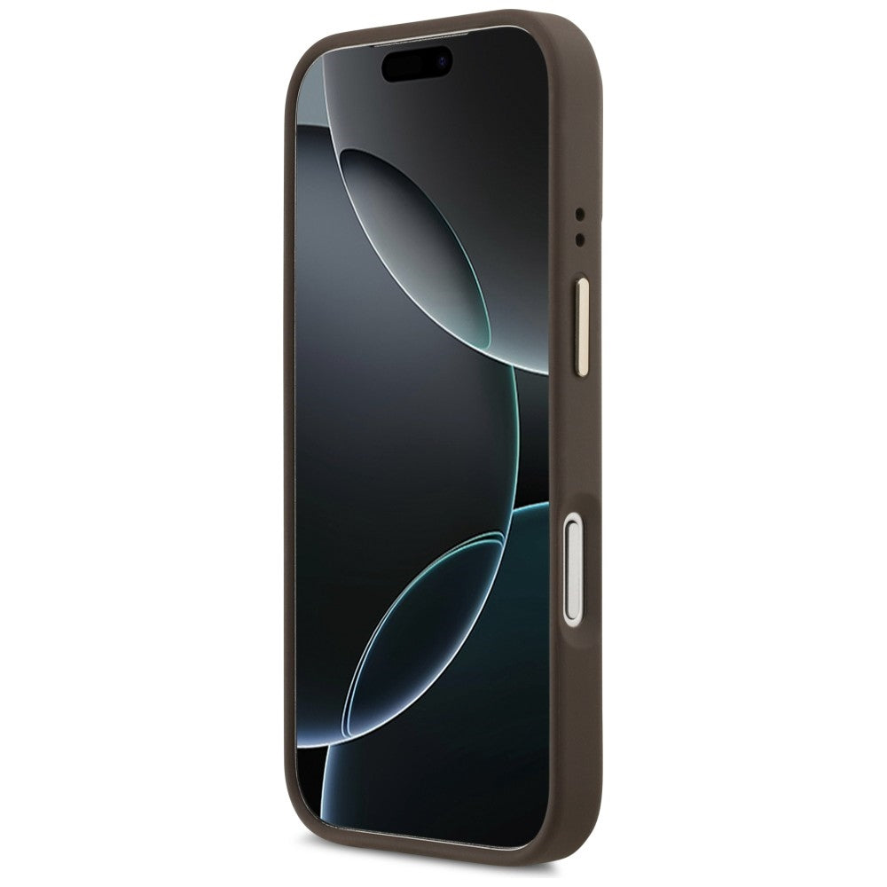 MagSafe hoesje voor Apple iPhone 17 Pro, Guess, 4G Triangle Logo met Stand Camera, Goudbruin