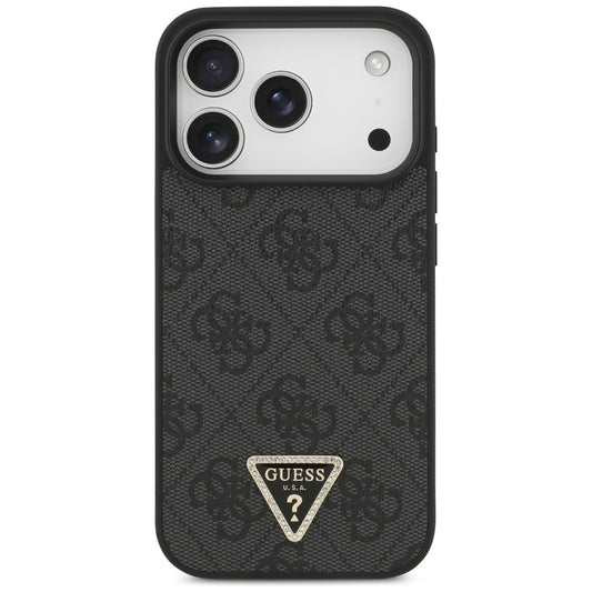MagSafe hoesje voor Apple iPhone 17 Pro, Guess, 4G Triangle Strass, Zwart