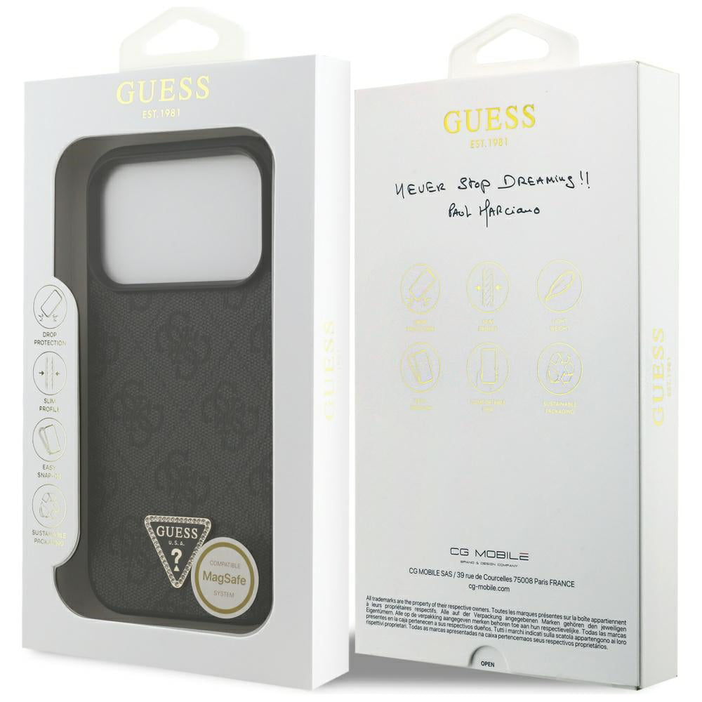 MagSafe Case for Apple iPhone 17 Pro, Guess, 4G Triangle Strass, Black