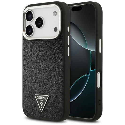 MagSafe hoesje voor Apple iPhone 17 Pro, Guess, Glitter Triangle Logo, Zwart