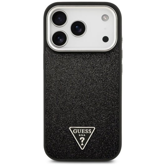 MagSafe hoesje voor Apple iPhone 17 Pro, Guess, Glitter Triangle Logo, Zwart