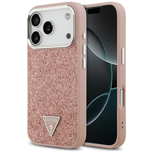 MagSafe hoesje voor Apple iPhone 17 Pro, Guess, Glitter Triangle Logo, Roze