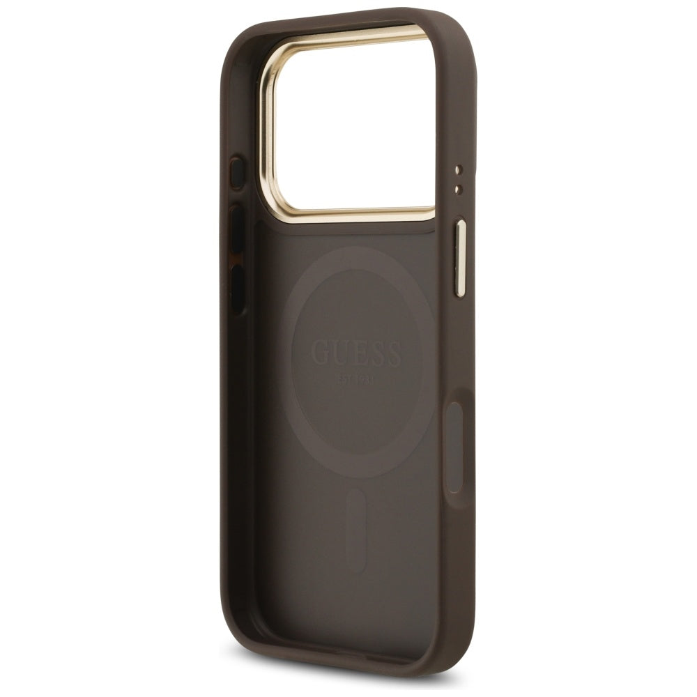 MagSafe hoesje voor Apple iPhone 17 Pro, Guess, Grained Strass Logo, Bruin