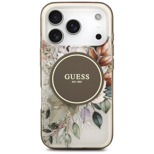 MagSafe hoesje voor Apple iPhone 17 Pro, Guess, IML Flower and Tonal Circle, Bruin