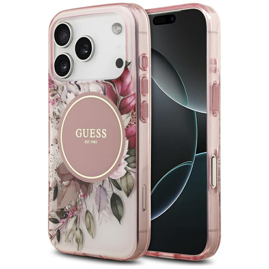 MagSafe hoesje voor Apple iPhone 17 Pro, Guess, IML Flower and Tonal Circle, Roze