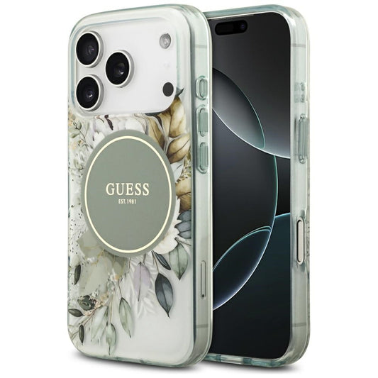 MagSafe hoesje voor Apple iPhone 17 Pro, Guess, IML Flower and Tonal Circle, Groen