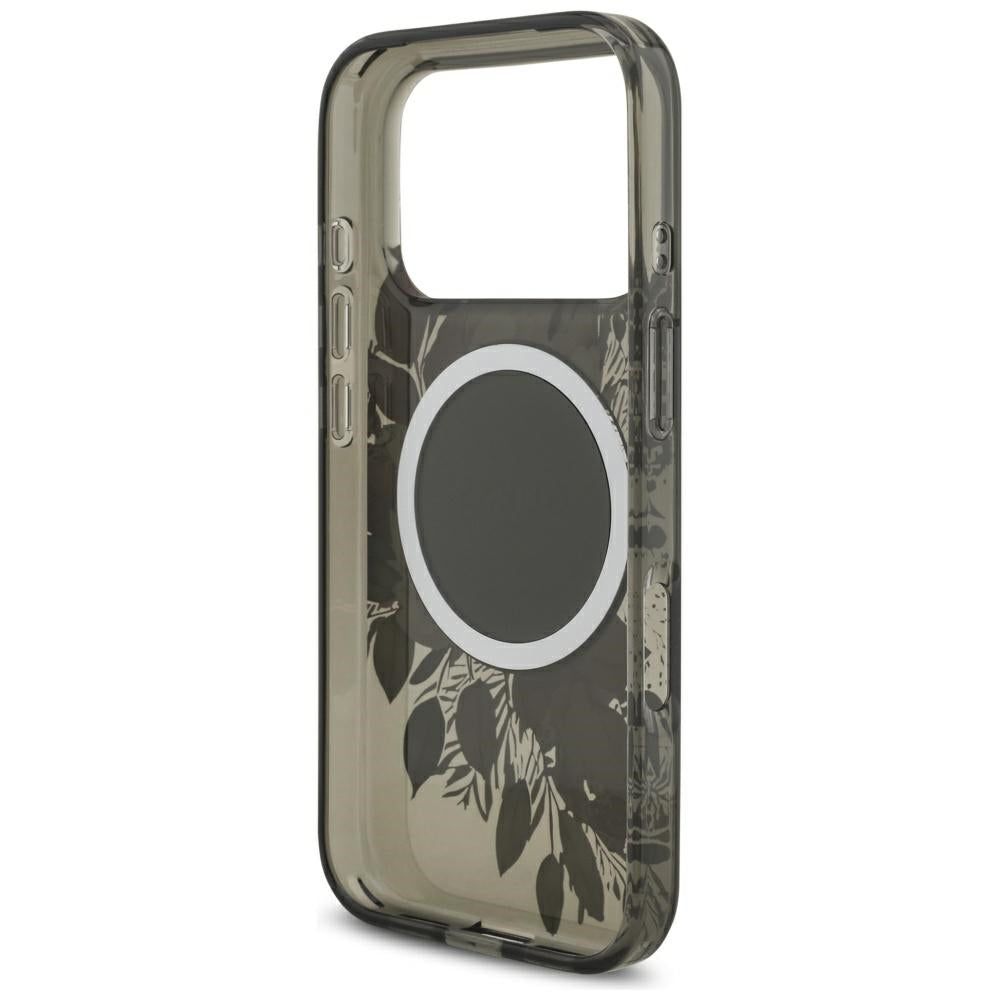 MagSafe hoesje voor Apple iPhone 17 Pro, Guess, IML Flowers with Pearl Strap, Zwart