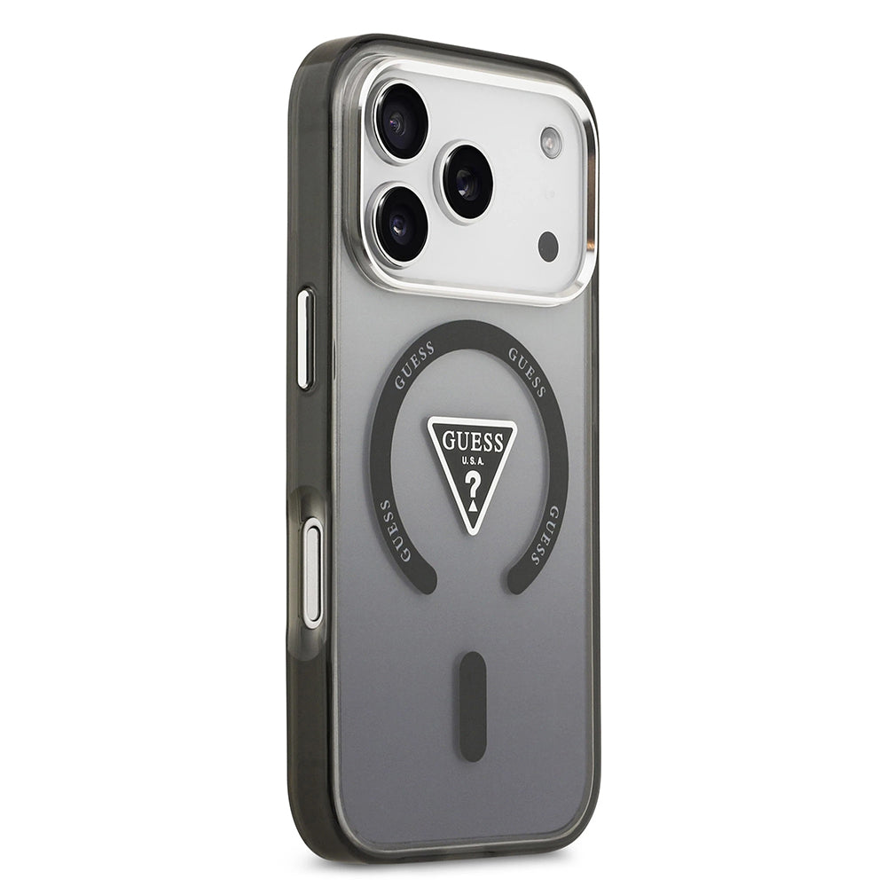 MagSafe hoesje voor Apple iPhone 17 Pro, Guess, IML Gradient Triangle Logo, Zwart Zilver
