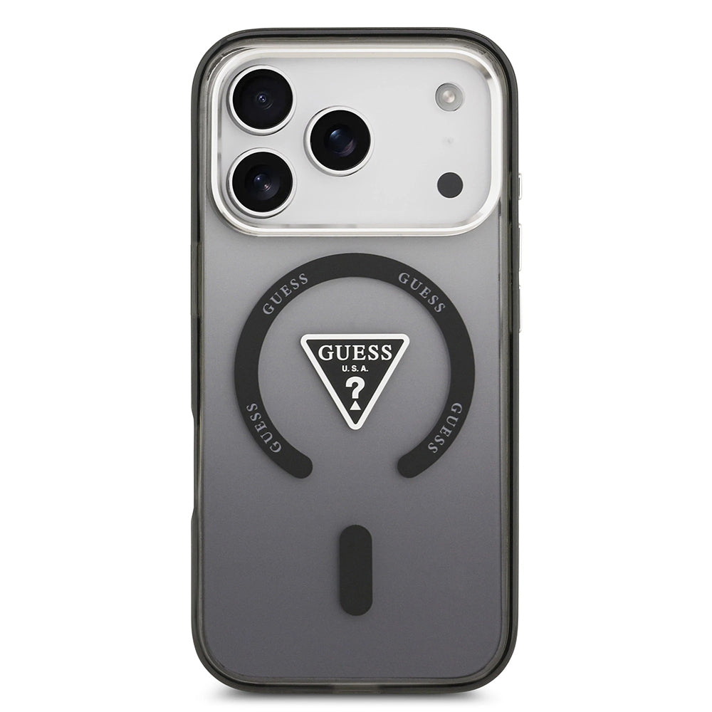 MagSafe hoesje voor Apple iPhone 17 Pro, Guess, IML Gradient Triangle Logo, Zwart Zilver
