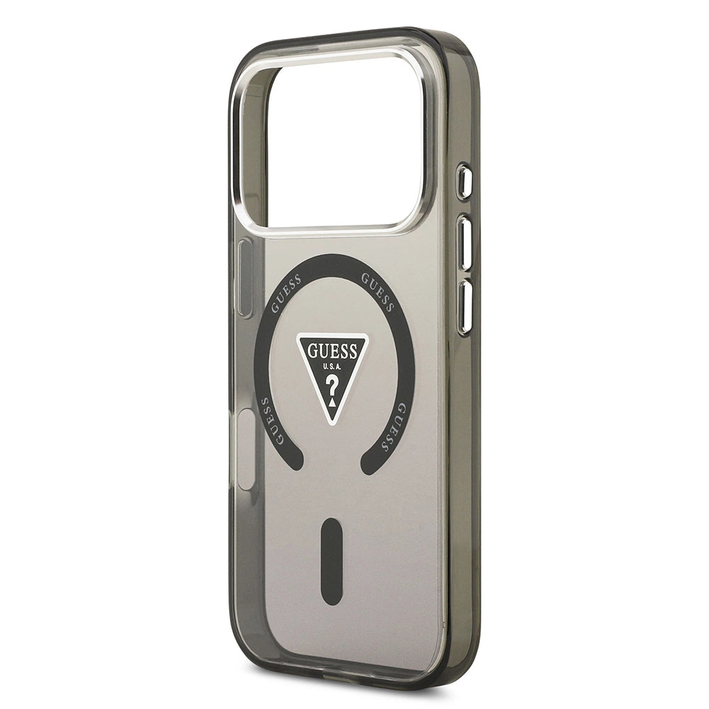 MagSafe hoesje voor Apple iPhone 17 Pro, Guess, IML Gradient Triangle Logo, Zwart Zilver