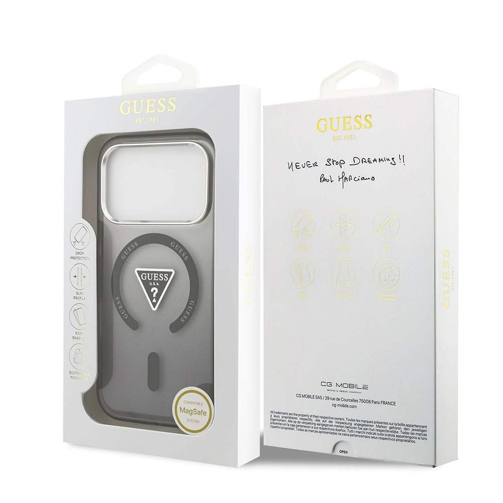 MagSafe hoesje voor Apple iPhone 17 Pro, Guess, IML Gradient Triangle Logo, Zwart Zilver