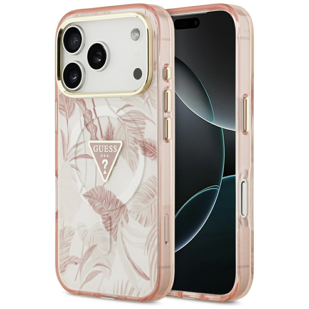 MagSafe hoes voor Apple iPhone 17 Pro, Guess, Jungle Tonal Triangle, Roze