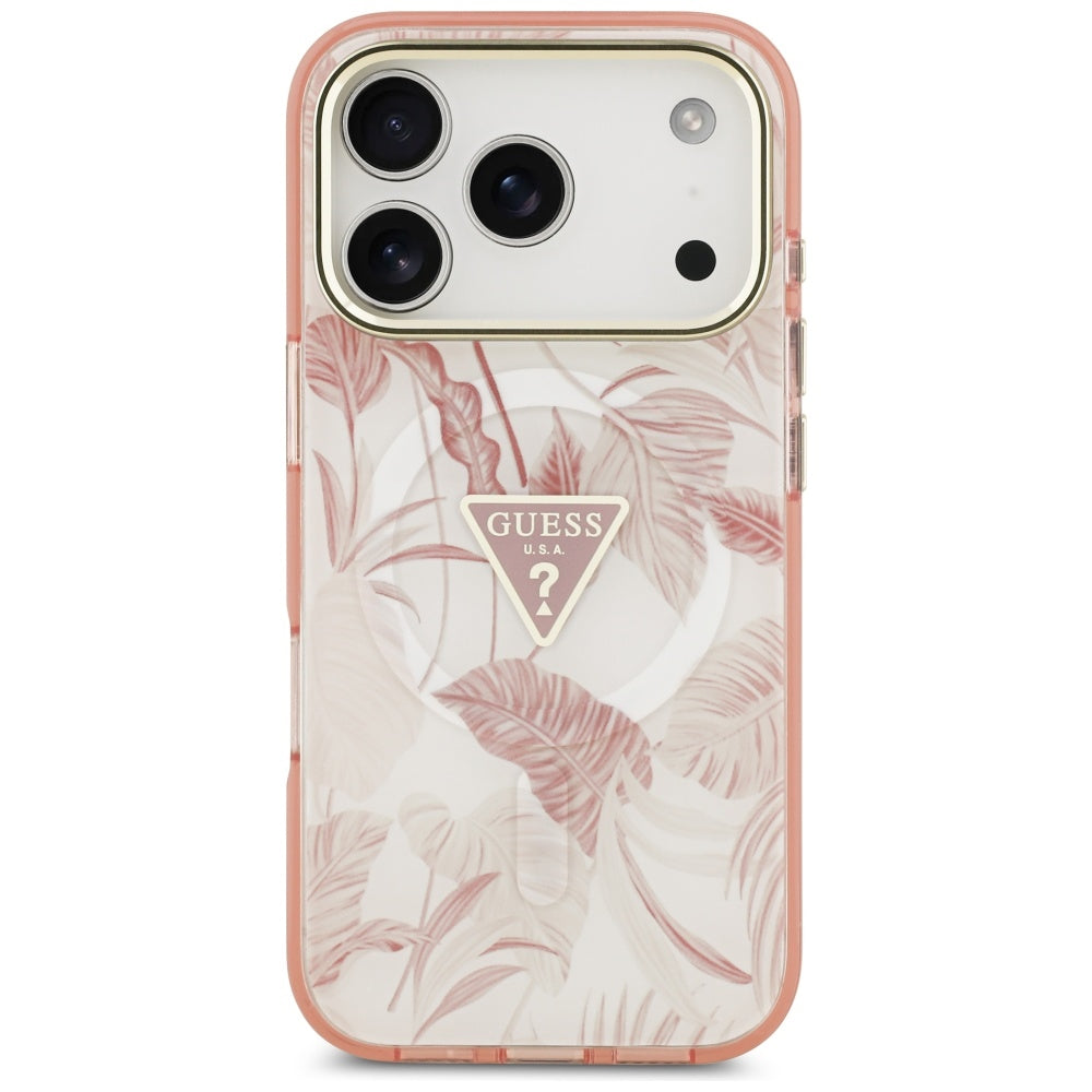 MagSafe hoes voor Apple iPhone 17 Pro, Guess, Jungle Tonal Triangle, Roze