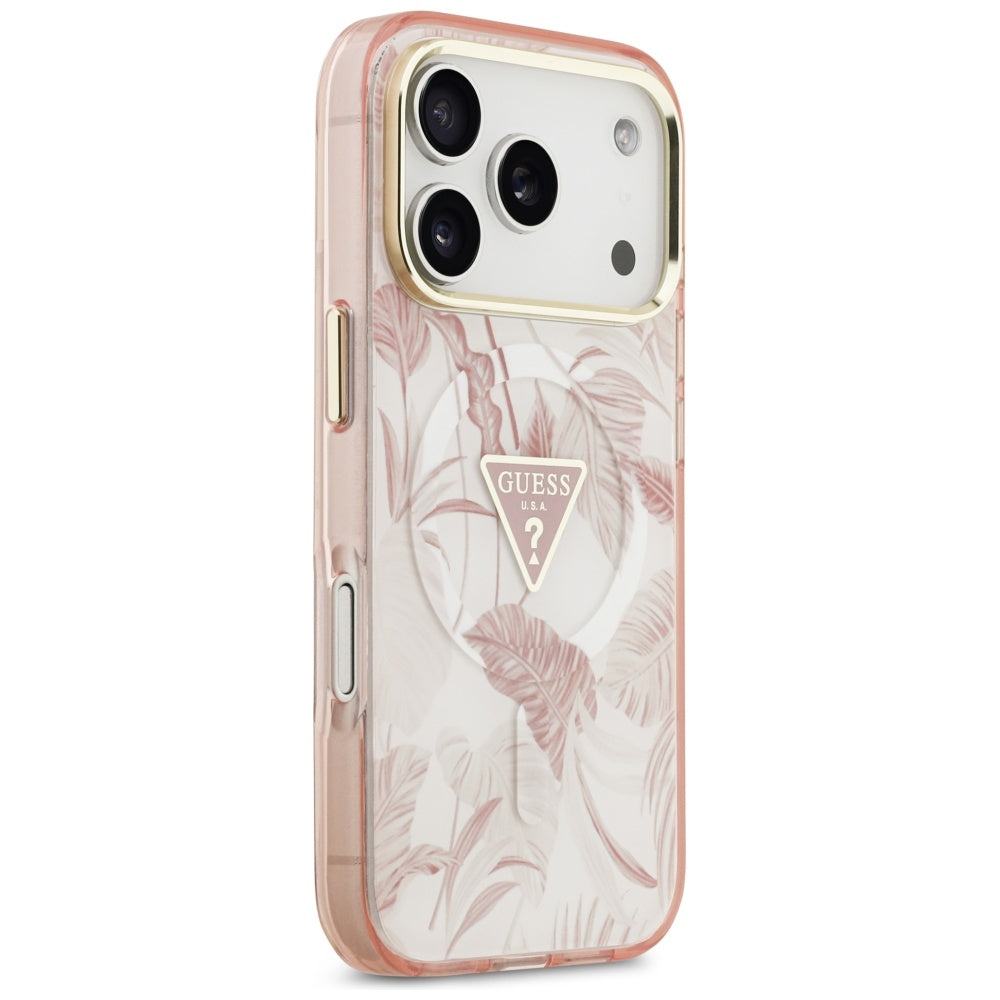 MagSafe hoes voor Apple iPhone 17 Pro, Guess, Jungle Tonal Triangle, Roze