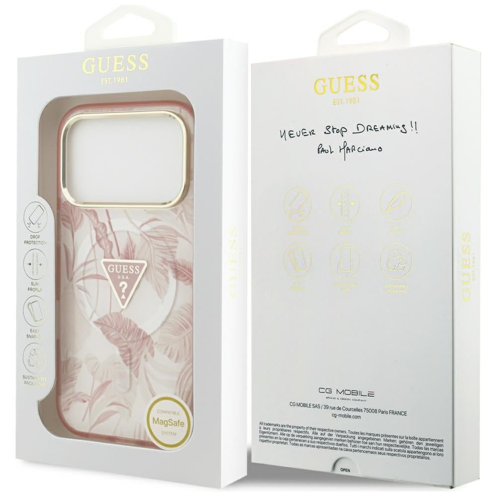 MagSafe hoes voor Apple iPhone 17 Pro, Guess, Jungle Tonal Triangle, Roze