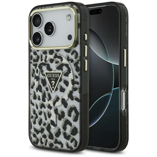 MagSafe hoesje voor Apple iPhone 17 Pro, Guess, Leopard Glitter, Zwart