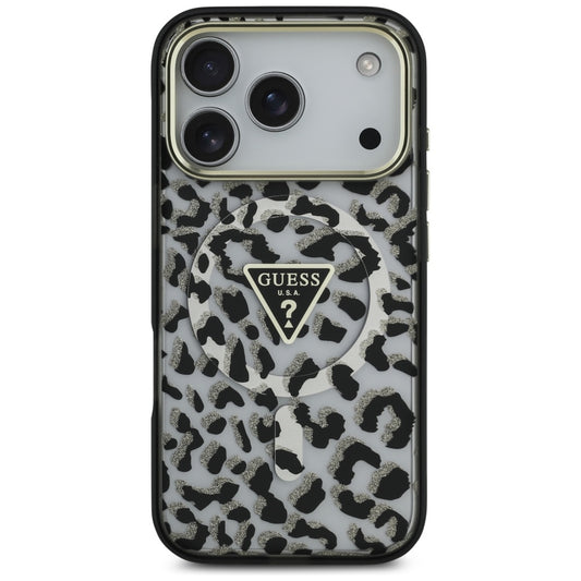 MagSafe hoesje voor Apple iPhone 17 Pro, Guess, Leopard Glitter, Zwart