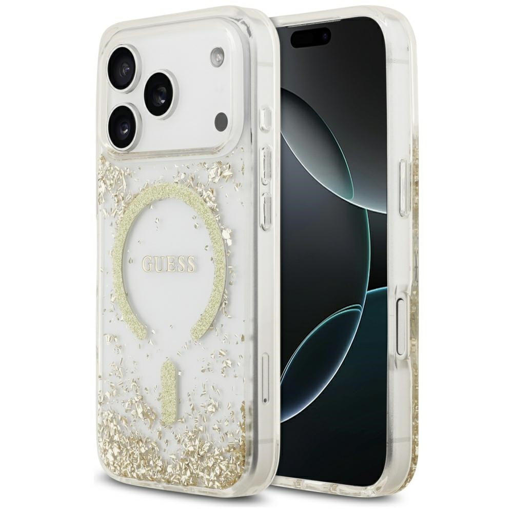 MagSafe hoesje voor Apple iPhone 17 Pro, Guess, Resin Bottom Glitter, Goud